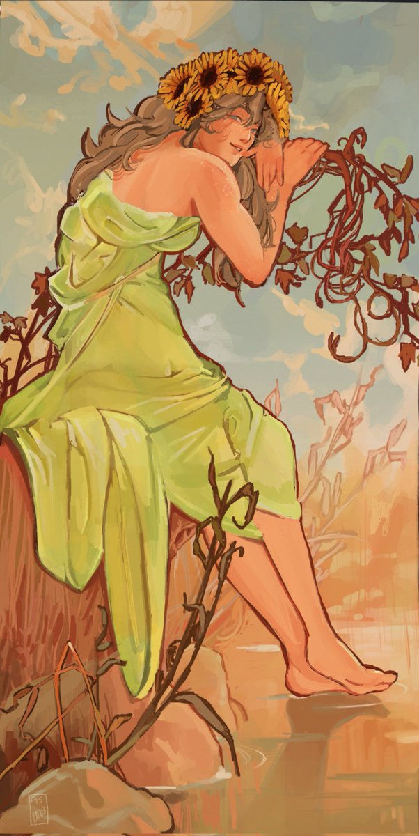 applestruda's tweet image. I saw some folks reblogging this on tumblr again so I might as well put it here (so this is old art)

Hermit ladies drawn as Mucha's four seasons 

#pearlescentmoonfanart #geminitayfanart #zombiecleofanart #falsesymmetryfanart