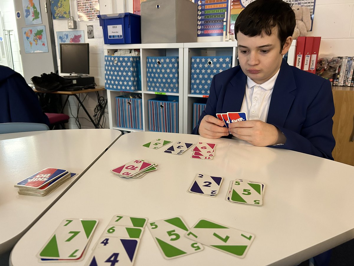 LHS_MissC's tweet photo. Concentration and strategy required in @LarbertHighASC - Ryan deep in thought as we play SkipBo in tutorial time. We won a game each - unlike when we play Dobble when he beats me every single time!! #skipbo #pupilsupport #fabpupil https://t.co/tTUAzovkOS