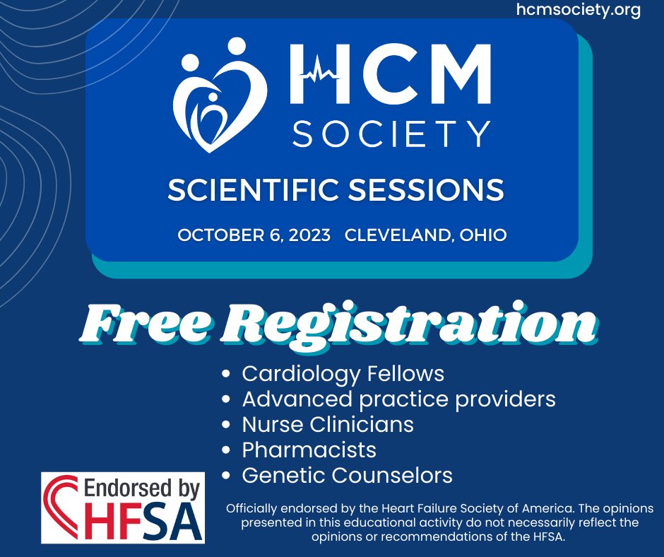 📣 Calling all #Cardiology Fellows, APPs, Nurse Clinicians, Pharmacists, &amp; Genetic Counselors!
We have a limited number of waived registrations for the HCMS 2023 Sessions Oct 6 in Cleveland prior to <a href="/HFSA/">HFSA</a>! 
Use code "HCMSHFSA" at checkout &amp; register today! hcmsociety.org/agenda