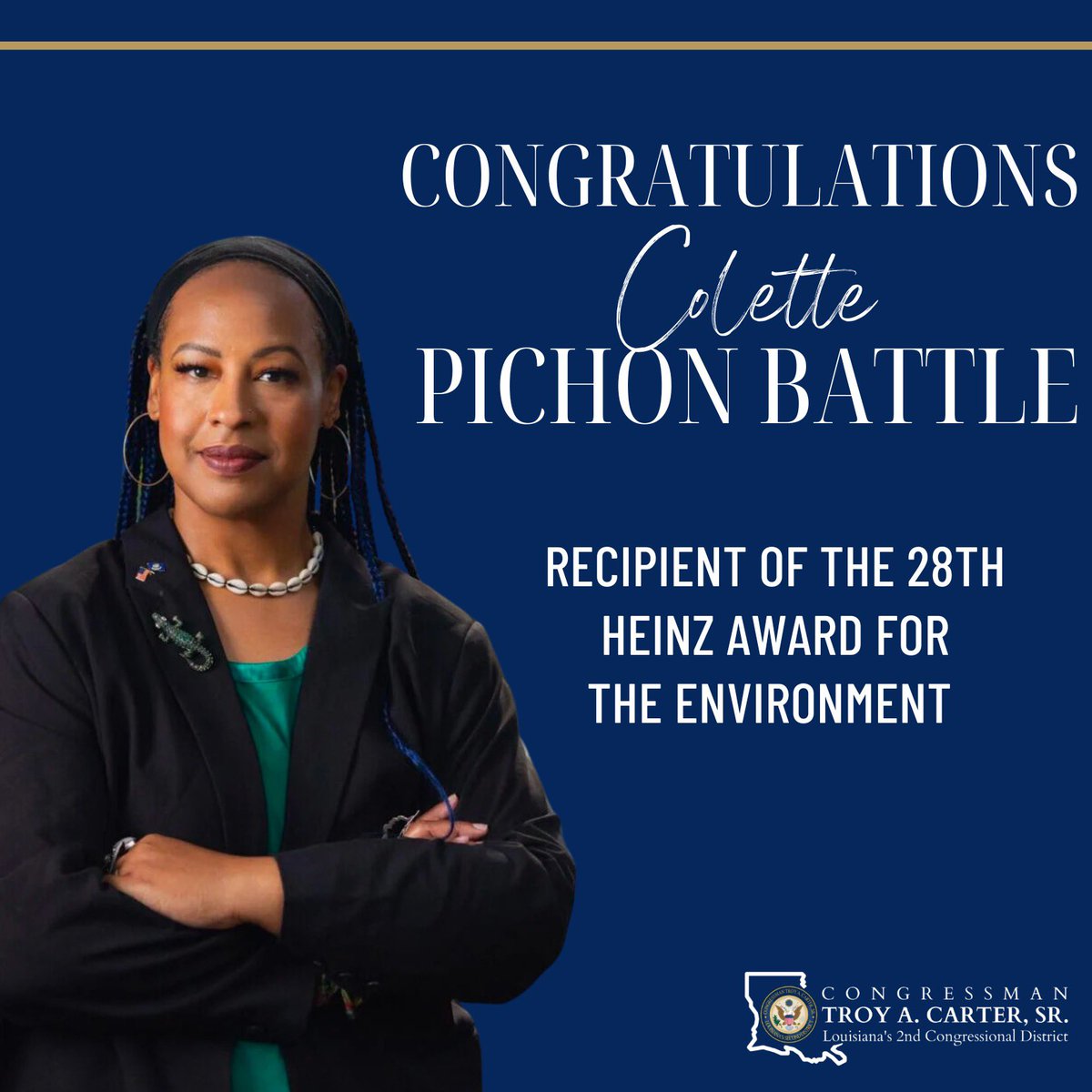 Congratulations to Colette Pichon Battle from #Louisiana for winning the #HeinzAward for the environment. This prestigious award includes a $250,000 prize.
For 15 years, Battle has fought and advocated for environmental issues and helped draft the 2022 Louisiana…