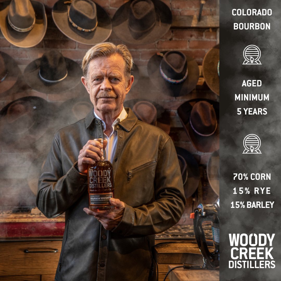 WoodyCreekDisti's tweet photo. Enjoy the smoky notes of our Colorado Bourbon rested in New American Oak with a #3 Char.  Aged a minimum of 5 years.  The Bourbon, not William H. Macy.

#woodycreekdistillers #coloradobornandraised #williamhmacy #bourbon #coloradodistillery #craftdistilling https://t.co/3xRhecyqvD
