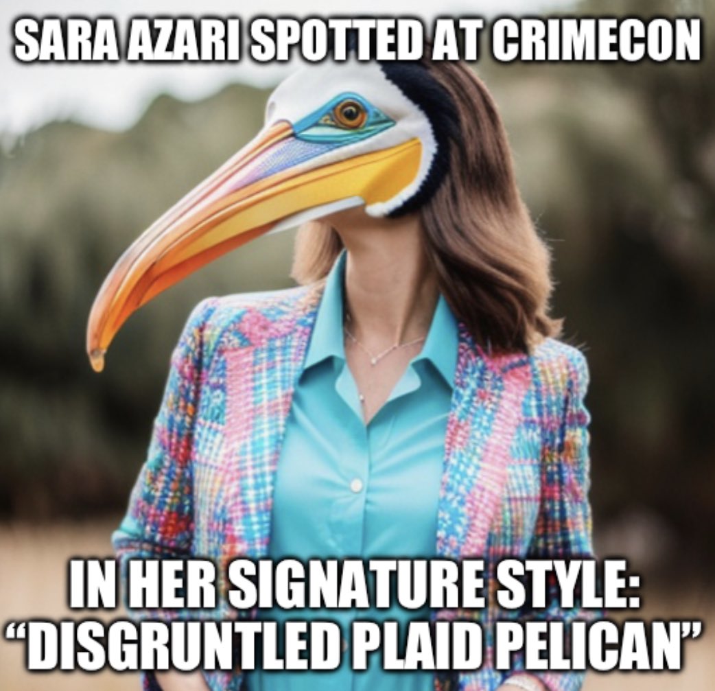 SaltySteno's tweet image. 😂🤣😂🤣😂
#CrimeCon #SQUAWK
#DisgruntledPelican @azarilaw