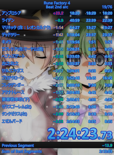 bnkt_re_order's tweet photo. また記録でました。LSS直前にこの記録は熱いです。これで世界3位です。
#RTA #RuneFactory4 #2ndArc #RTA_PB https://t.co/colY6wICSS