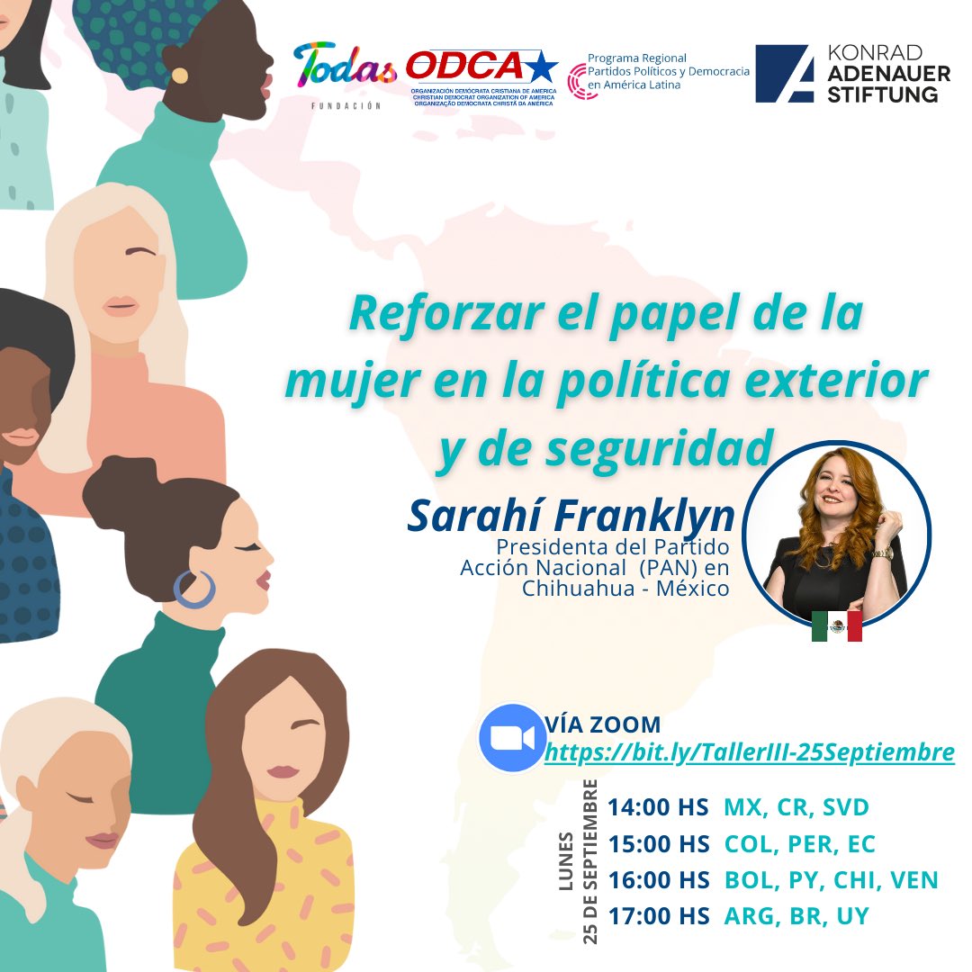 Junto a <a href="/ODCA/">LÍNEA FUNDADORA de ODCA</a> y <a href="/fundacion_todas/">Fundación Todas</a> los invitamos a un nuevo encuentro del ciclo para fortalecer el rol de las mujeres en la política y la sociedad. 

Nuestra invitada será <a href="/sarahi_franklyn/">Sarahí Franklyn</a> (@CDEPANChih)

#TodasJuntas #RedDeMujeresPolíticas

 Registro: bit.ly/TallerIII-25Se…