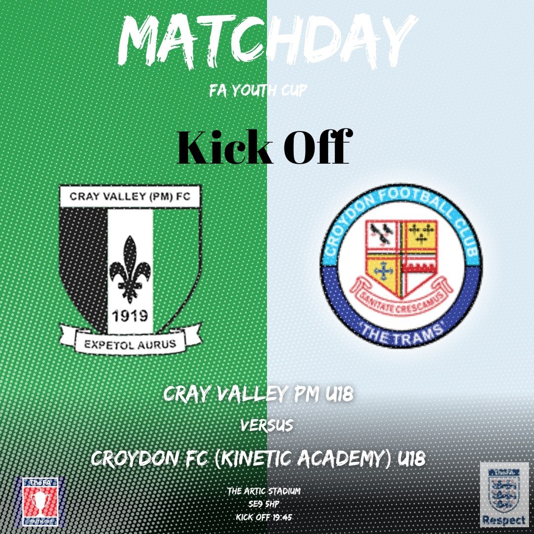 CrayValleyPM's tweet photo. Here at #TheArticStadium for this FA Youth Cup tie between YOUR Cray Valley PM and Croydon FC.
And kicking towards the Middle Park Avenue end of the ground, #TheTrams get us underway! β½οΈ
#COYM https://t.co/KCGcAb1bet
