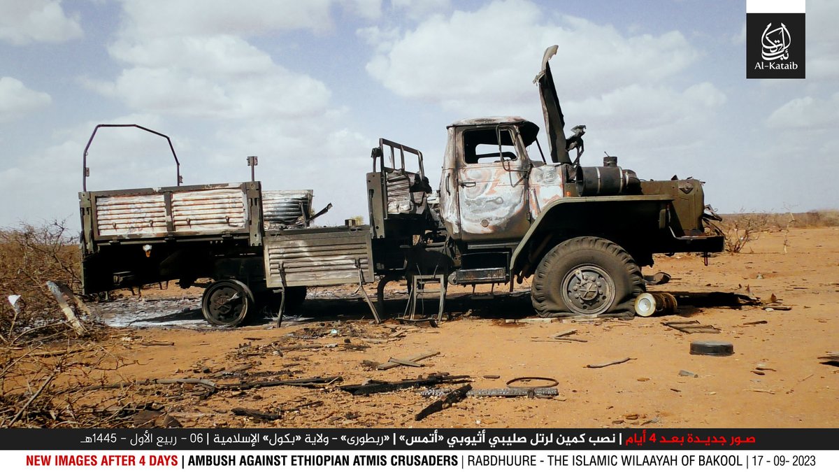 AhmadSomali3's tweet photo. New bodies of slain #Ethiopia-n soldiers discovered near #Rabdhure Town, where 167 soldiers of #ENDF forces have been massacred last Sunday after #AlShabab fighters ambush their convoy traveling the main road between #Waajid and #Yeed western #Somalia.
https://t.co/WfVSpvqlR7 https://t.co/sxggPRy7xC