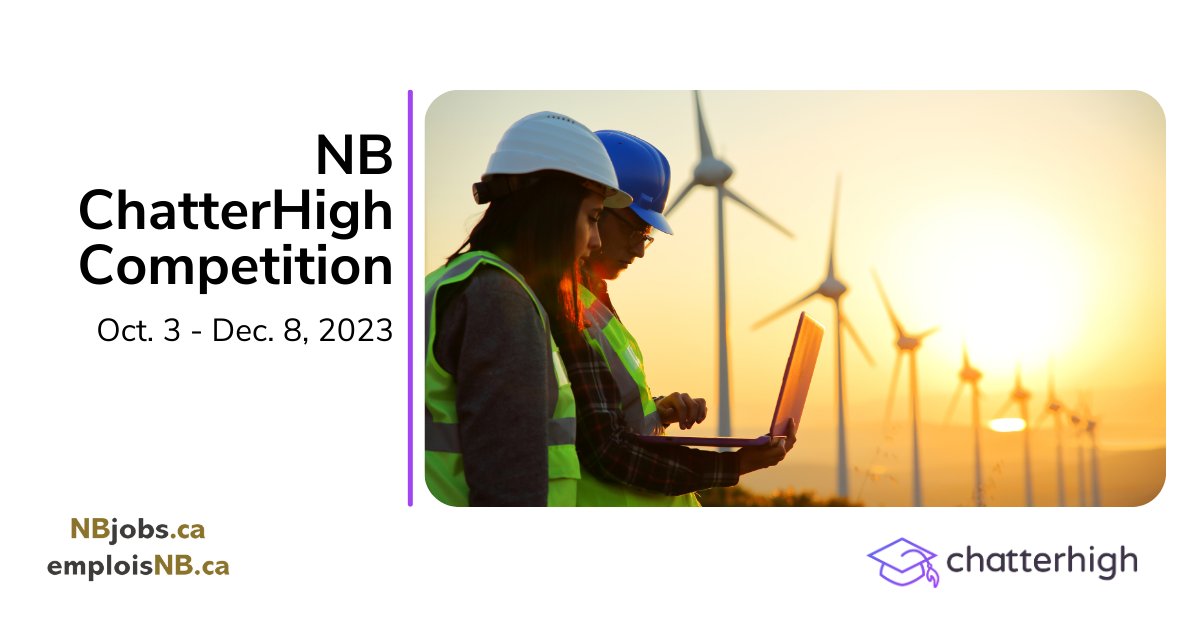Educators! Get ready for the NB ChatterHigh Competition, from October 3rd to December 8th, 2023. 🗓️
An opportunity for students to become more informed about career and post-secondary options after high school!
 
resources.chatterhigh.com/nb-chatterhigh… 

#NewBrunswick