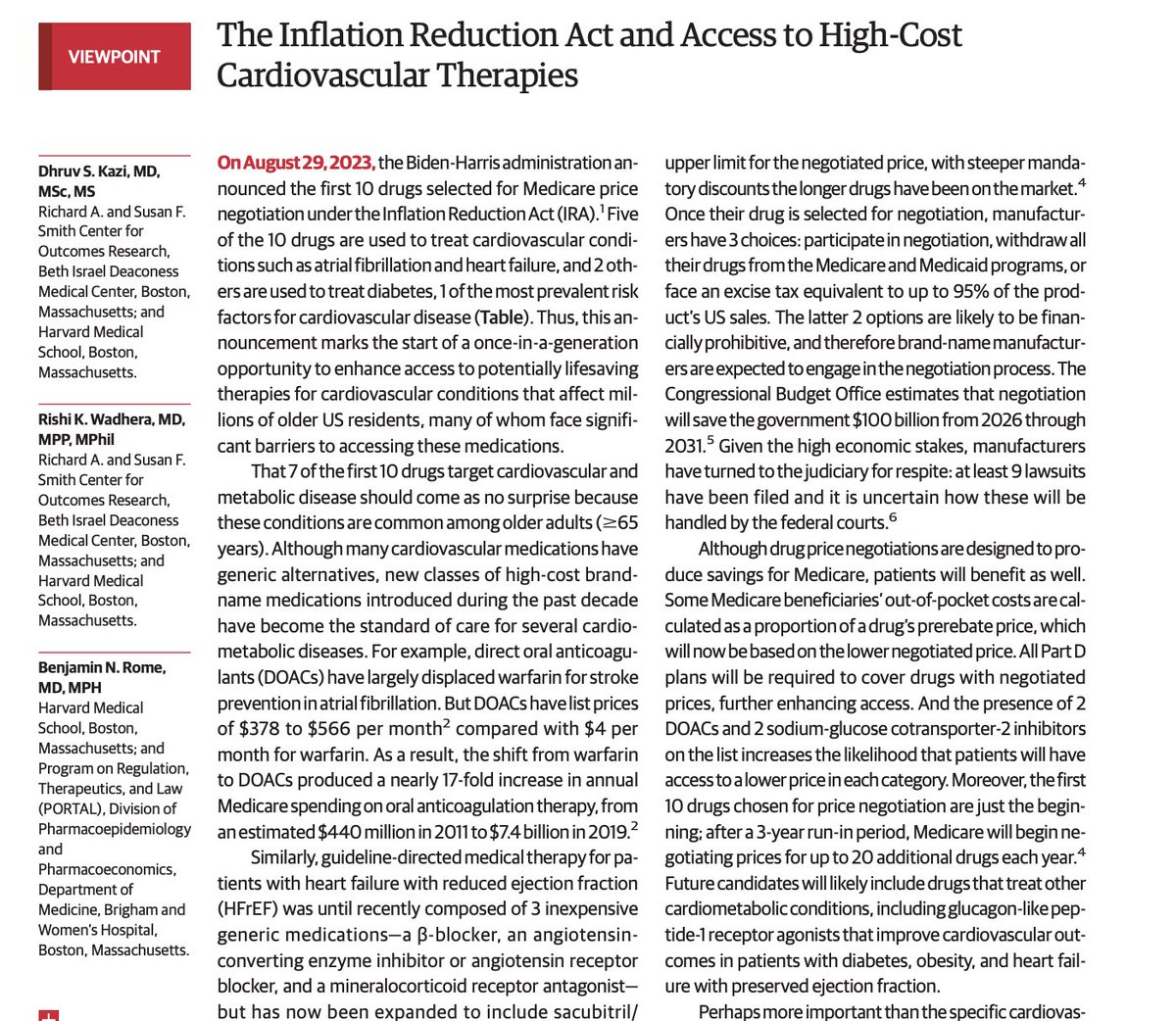 7 of the first 10 drugs selected for price negotiation by Medicare are used to treat cardiovascular disease or risk factors. Huge win for US adults with CVD – but there’s a catch (a good one, for a change). bit.ly/3t2Qnrx @jama_current with @rkwadhera and @bnrome 1/