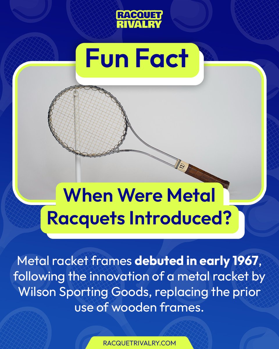 🎾✨From wood to metal, the game of tennis leaped forward in 1967 with the debut of metal racket frames. A game-changer that left its mark!

Follow us for more fun facts about tennis!

#tennistrivia #tennislifestyle #tennisfitness #funfacts #tennisfacts #RacquetRivalry