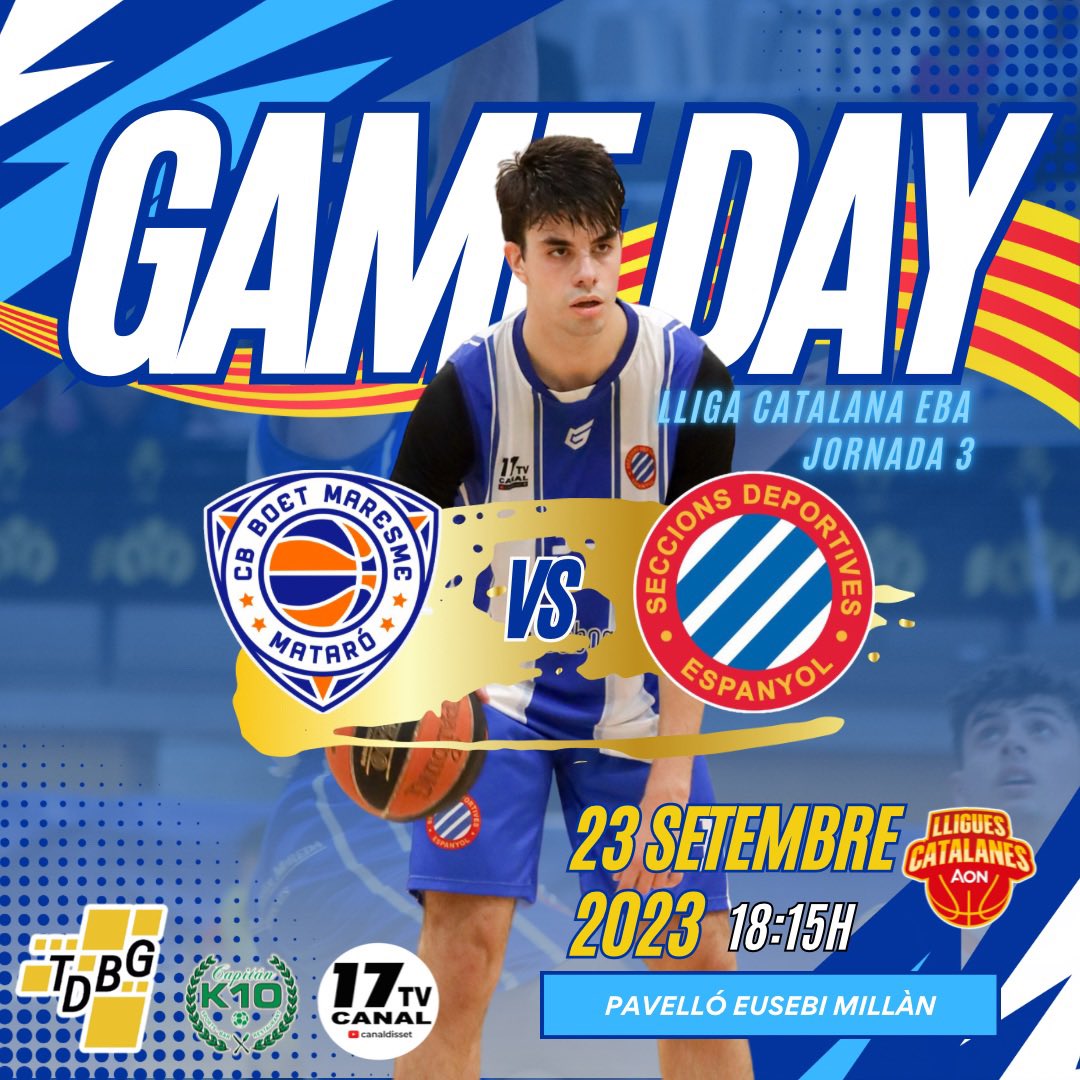 🏀 𝗖𝗔𝗜𝗫𝗔 𝗢 𝗙𝗔𝗜𝗫𝗔

🏆Lliga Catalana EBA J-3
📅23/9/23
⏰18:15h 
🆚@cbboetmaresme 
🏟️Pavelló Eusebi Millàn (Mataró)