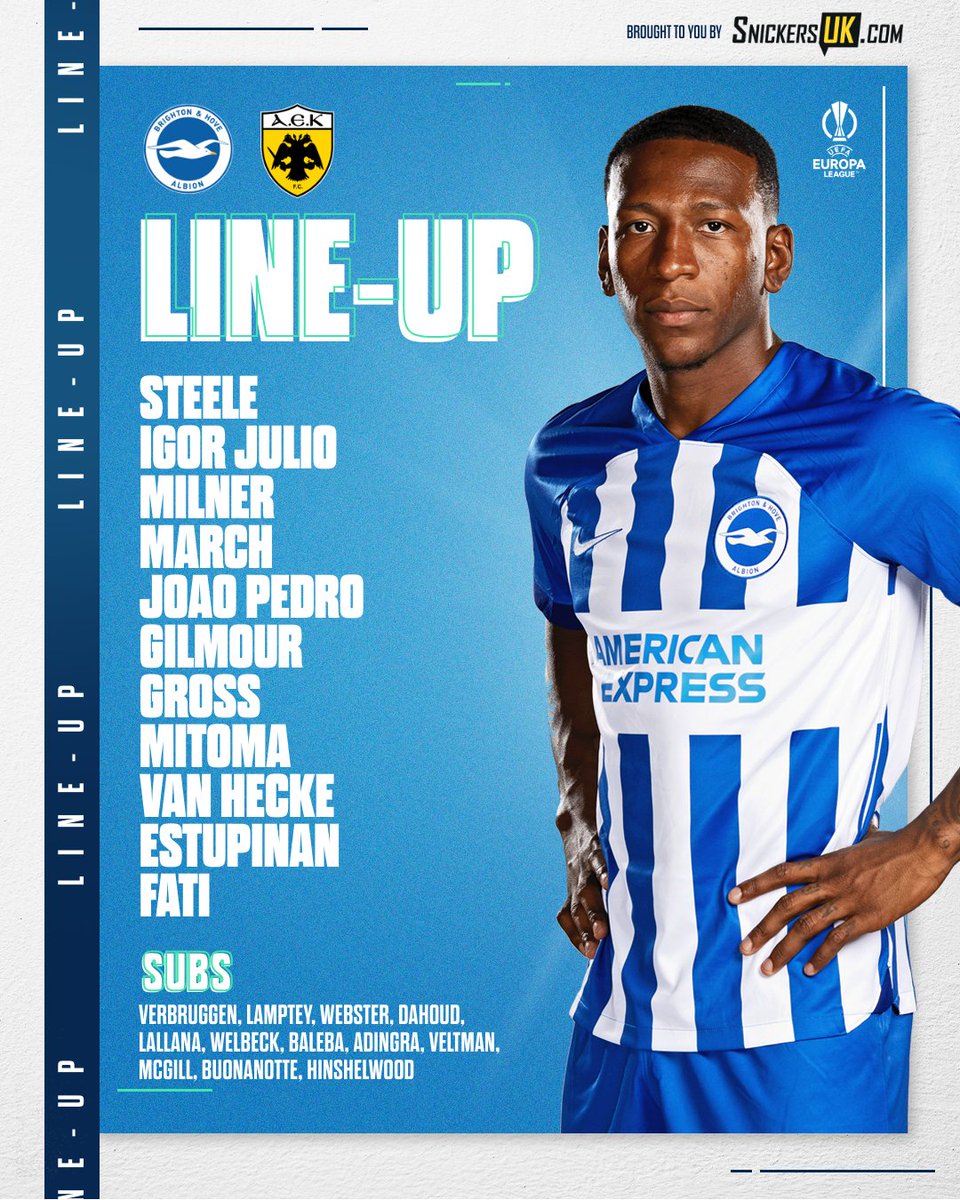 Barca19stats's tweet photo. Ansu Fati handed his first start with Brighton, in their Europa League game vs AEK Athens. https://t.co/kQKavqDVGJ