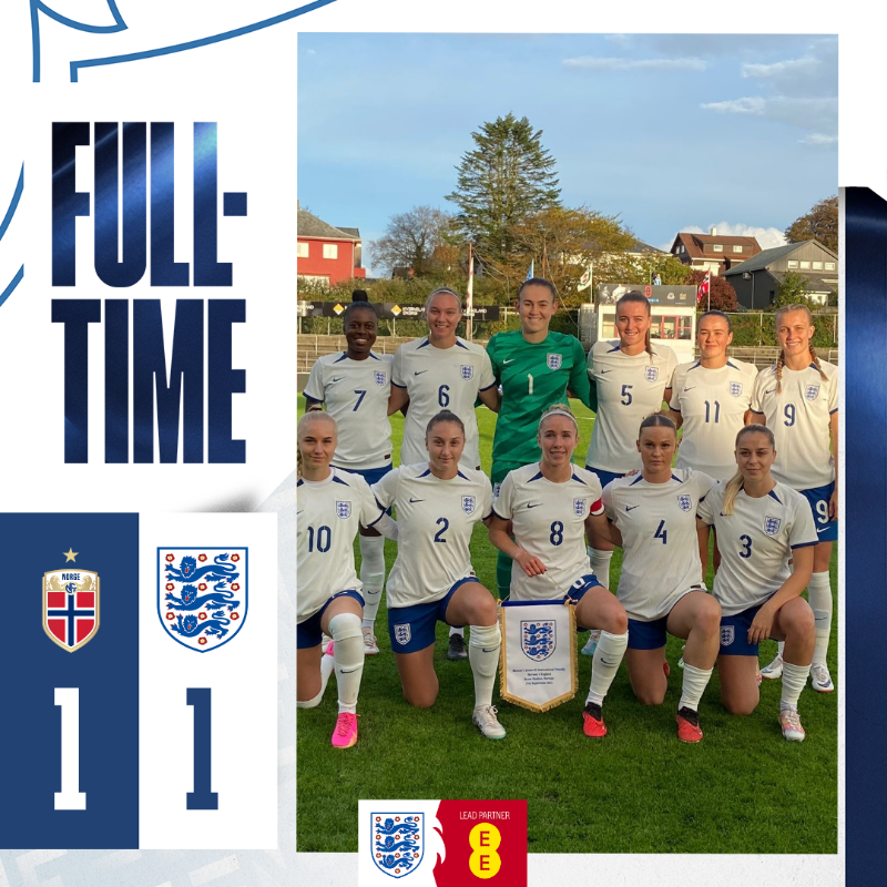 Lionesses's tweet photo. It all ends in a draw out in Norway. 

Our #YoungLionesses will face Belgium next in Shrewsbury on Monday.