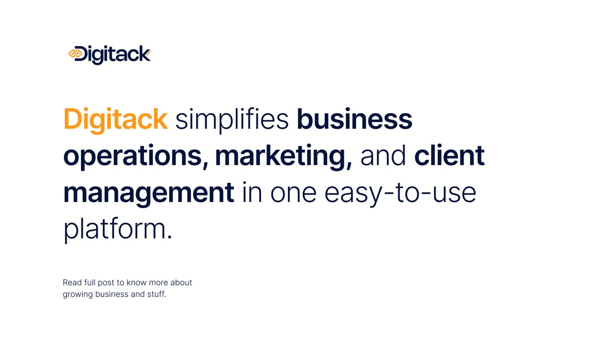 Digitack's tweet image. &quot;Digitack streamlines business operations, marketing, and client management, all within a user-friendly platform. Simplify your workflow with us. Get started today! 

Start your 14-day trial - no obligations, no contracts, cancel any time.
 digitack.io