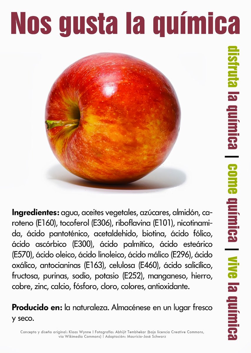 Alberto Aguayo (@fqsaja1) on Twitter photo Hace poco comentaba con un amigo la vergüenza ajena que me provoca la gente que se ufana de comer productos sin ningún tipo de química. Hay muchos carteles de réplica al respecto, pero este que publicó hace mucho <a href="/elnocturno/">Mauricio Schwarz🇺🇦🇬🇪 izquierda y conocimiento</a> es de los que más me gusta.
Lo ponemos en clase?? Hace poco comentaba con un amigo la vergüenza ajena que me provoca la gente que se ufana de comer productos sin ningún tipo de química. Hay muchos carteles de réplica al respecto, pero este que publicó hace mucho <a href="/elnocturno/">Mauricio Schwarz🇺🇦🇬🇪 izquierda y conocimiento</a> es de los que más me gusta.
Lo ponemos en clase??