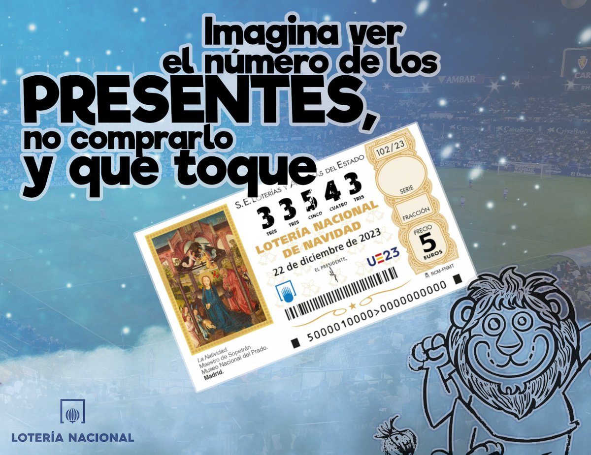 ¡Imagina ver el número de los PRESENTES, no comprarlo y que  toque!💰💰💰¿Qué harías? 💸💸💸💸 En el año del 33 🏎️🏎️, ¡No lo dejes escapar! Puedes encontrarlo en 🍻 nuestra sede🍹, en 🏟️La Romareda🏟️ o pidiéndoselo a cualquier 🦁 soci@ 🦁.   #ElGordo #33543 #NosLoQuitanDeLasManos