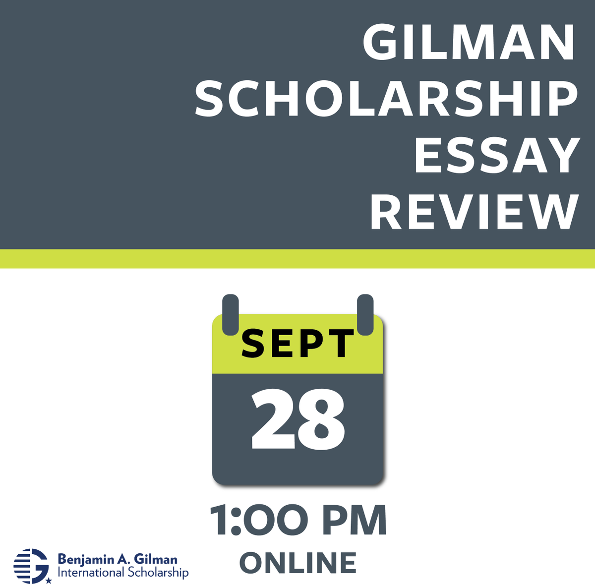 Use this form for a 1-on-1 30-min virtual essay review appt to look over your Gilman Scholarship application essays with a UC Berkeley Gilman Scholar: bit.ly/gilmanessayhelp

Have your 3 Gilman essay drafts completed.

Rough drafts are acceptable.

Appts on 9/28 from 1-4pm