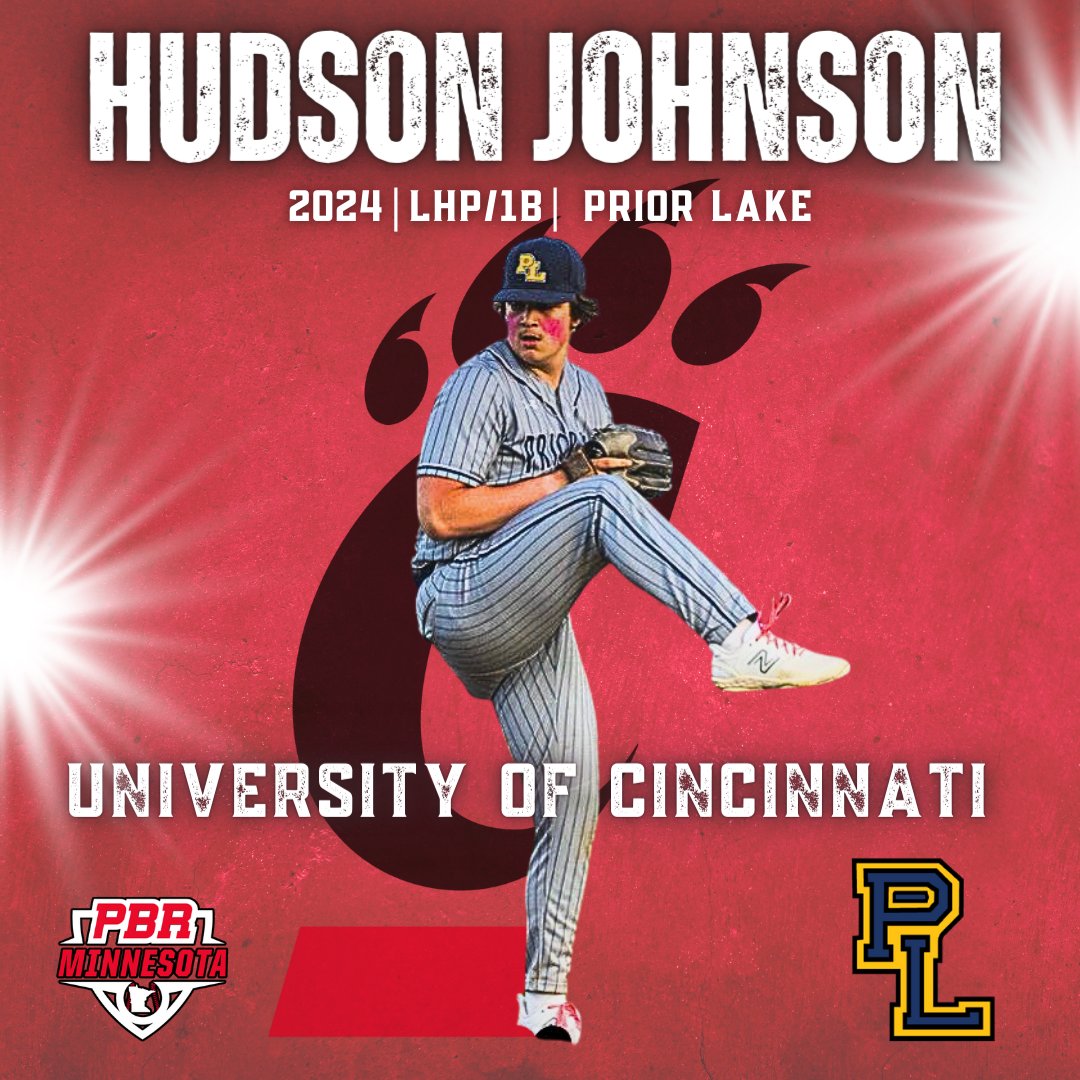 🎓𝐂𝐨𝐦𝐦𝐢𝐭𝐦𝐞𝐧𝐭 𝐖𝐚𝐭𝐜𝐡🎓

Hudson Johnson  (2024, LHP/1B, <a href="/PLLakerBaseball/">Prior Lake Baseball</a>) commits to University of Cincinnati. 
 
⭐ 18th ranked MN prospect in 2024
🔥 88.3 MPH | 2,080 RPM
🔨 71.3 MPH | 2,241 RPM

👤 loom.ly/28RWV1s

<a href="/HudsonJohnson_5/">Hudson Johnson</a> x <a href="/uofcincy/">University of Cincinnati</a>