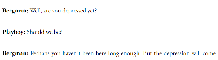 DannyDrinksWine's tweet photo. Ingmar Bergman sure knew how to begin an interview. https://t.co/Zlv8NLttvy
