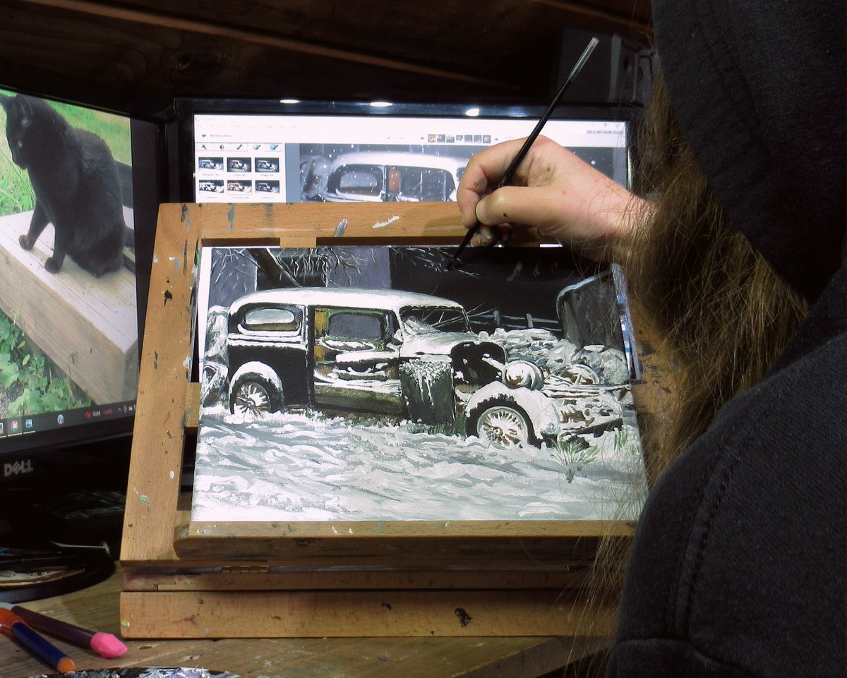 Work in progress for an upcoming piece featuring a junker in the snow. 

#art #artist #realismartist #traditionalart #originalart #WIP  #workinprogress #painting #classiccar #snow