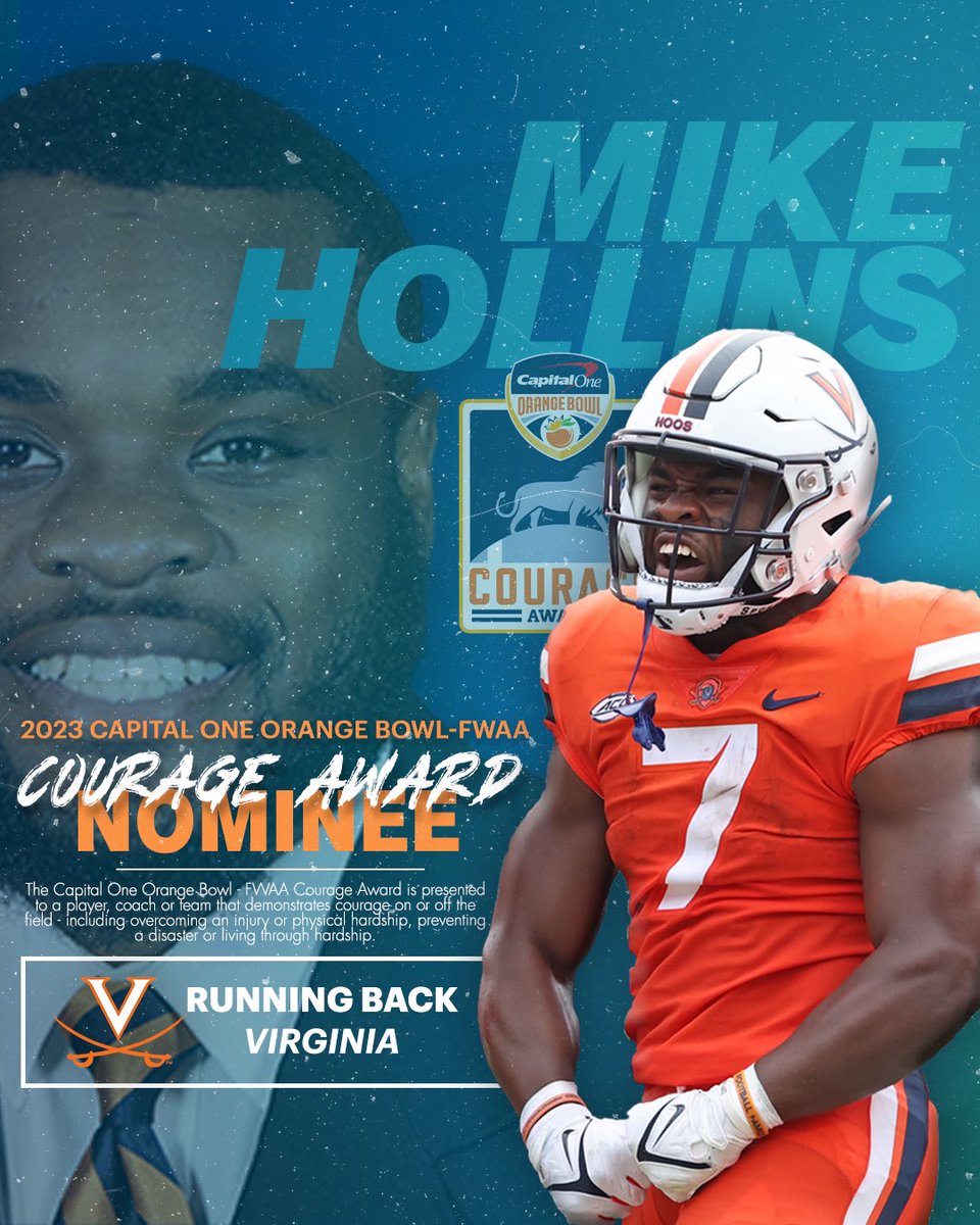 Capital One Orange Bowl (@orangebowl) on Twitter photo āHeās a walking miracleā ā Tony Elliott, Virginia Head Coach
<a href="/MikeHollins7/">Michael Hollins</a> is our first #CapitalOneOrangeBowl-FWAA weekly Courage Award nominee. He has played in all three games for the Cavaliers this season after surviving the Nov. 13, 2022 shootings that took the lives of āHeās a walking miracleā ā Tony Elliott, Virginia Head Coach
<a href="/MikeHollins7/">Michael Hollins</a> is our first #CapitalOneOrangeBowl-FWAA weekly Courage Award nominee. He has played in all three games for the Cavaliers this season after surviving the Nov. 13, 2022 shootings that took the lives of