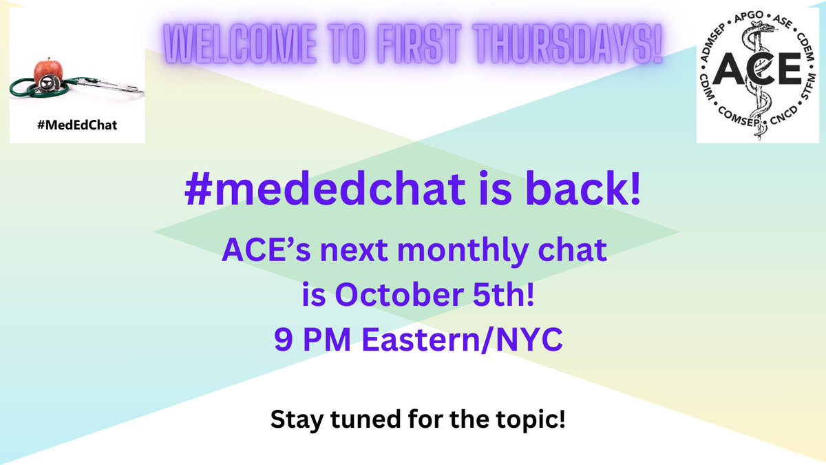 MedEdChat's tweet photo. Mark your calendar to join the #MedEdChat on October 5th!  We have another interesting topic to explore!  #meded #acgme #hmicommunity #hmichat https://t.co/nGrW9cuicd