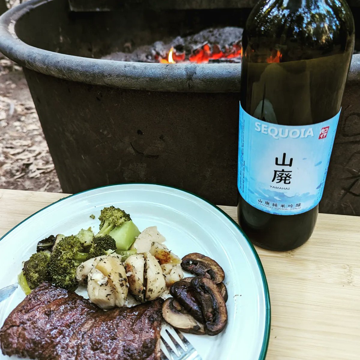 SequoiaSake's tweet photo. Introducing our newest treasure, Yamahai sake! 🍶We've been secretly savoring this gem in our tasting room, and it recently stole the spotlight on our camping trip where it paired perfectly with open-fire-grilled steak.

#YamahaiSake #SakeAdventure #NatureInspiration #sake https://t.co/OtxSt9DCpP