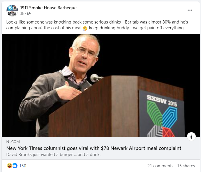 Now the airport restaurant itself is dunking on David Brooks.