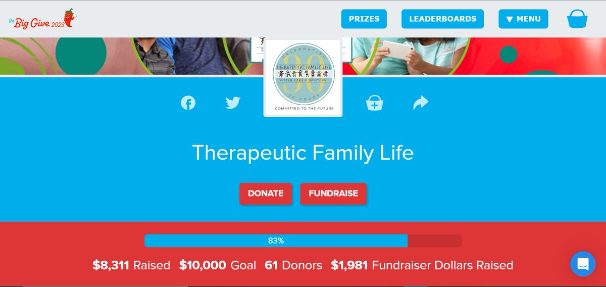 TFLifeTX's tweet photo. Hey everyone! Keep showing the love for Therapeutic Family Life! We have 3 and 1/2 more hours of the Big Give and we are getting so close to hitting our goal! 🥰 

https://t.co/3pmC1r8JTy https://t.co/f7zkcCECXB