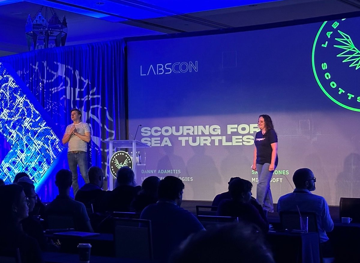 Super Mario’s got nothing on these shells. Our very own Danny Adamitis and Sarah Jones from MSTIC are enlightening the #LABScon audience about the evolution of SeaTurtle. Wish you were here! @labscon_io #SeaTurtle #DNS #infosec
