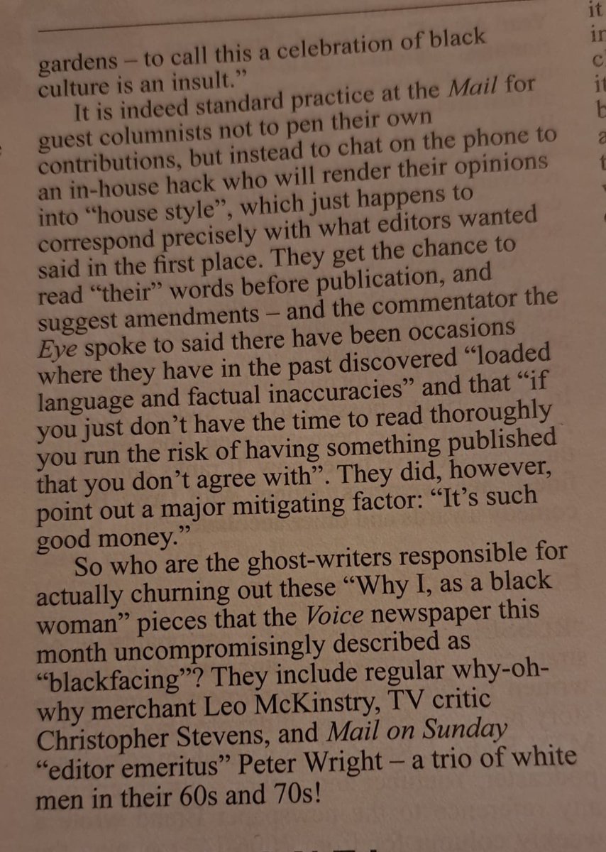 nelsabbey's tweet image. The Private Eye offers even more information on racism laundering at the Daily Mail. Turns out the Nana Akua piece on the Notting Hill Carnival was shopped around to Black right wingers. The  Eye also unmasks two more of the (old white male) ghostwriters