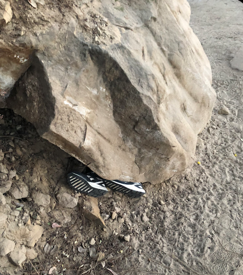 jackcorrbit's tweet photo. when I moved to LA and didn't know anybody I used to go around to the boulders that fell on the sidewalks and put my shoes under them and send the photos to people and say: "your friend is stuck under this" https://t.co/oC7E18vixd