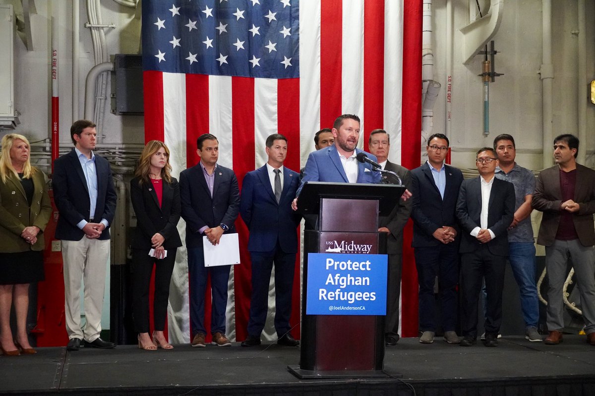 shawnjvandiver's tweet photo. Really great press conference this morning aboard @USSMidwayMuseum calling on Congress to pass the #AfghanAdjustmentAct.
Thank you to @JoelAndersonCA, @ChrisWardCA, @AsmLaurieDavies, @AndrewHayesCA, @shanahazan, @CMRaulCampillo, @MayorBillWells, and so many more. https://t.co/PIrBK6rtzv