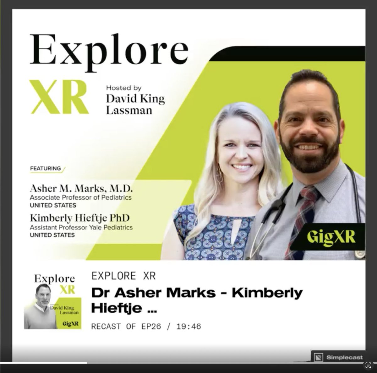 Join us in the live Podcast with Dr. <a href="/khieftje/">Kimberly Hieftje</a> and Dr.
<a href="/AsherMarksMD/">Asher Marks</a> from <a href="/Yale/">Yale University</a> in the latest episode of ExploreXR! explore-xr.simplecast.com/episodes/dr-as… <a href="/YaleMed/">Yale School of Medicine</a> | <a href="/Yale/">Yale University</a>