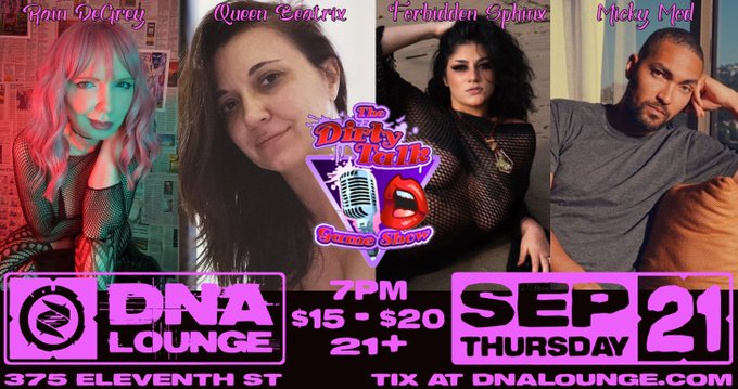 🚨TONIGHT at 7pm 🚨If you're in SF, I'll competing in The Dirty Talk Game Show at DNA Lounge https://t<a href="/tag/mvsales"class="tags"><span>#mvsales</span></a>