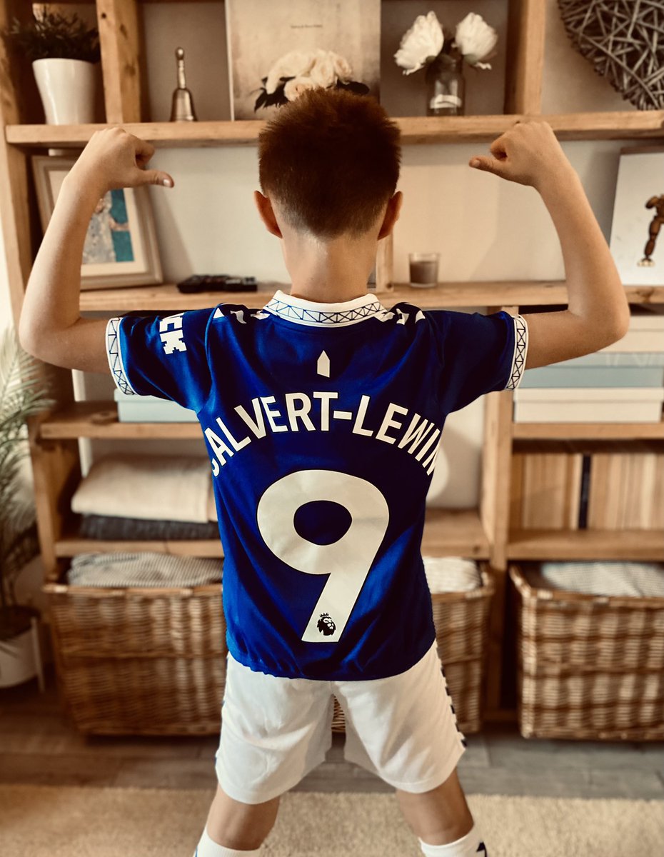 Pollardg80's tweet photo. A month after ordering next-day delivery from @EvertonDirect and a week later than his actual 9th birthday, Harry’s @CalvertLewin14 @Everton kit FINALLY arrived today! He couldn’t be happier 💙 https://t.co/1bZym1EI9N