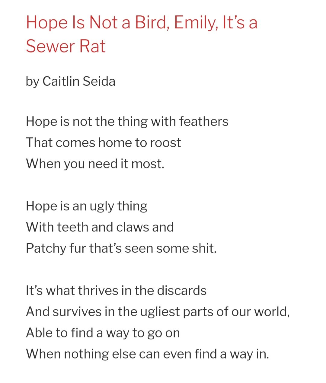 18+ Hope Is A Sewer Rat Poem