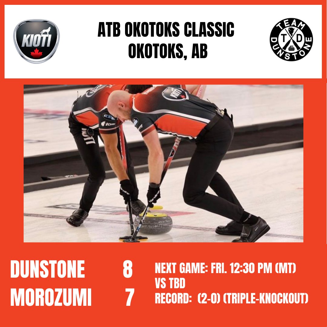 TeamMDunstone's tweet photo. Another tight game and win to get us back into the swing of things.

We’ll play the winner of @brunnercurling vs Team Yanagisawa on Friday at 12:30 pm Mountain Time.

Get scoring updates on @CurlingZone 

Today’s game was brought to you by @kiotitractorcanada   #WeDigDirt https://t.co/4QZ1Lro1Mf
