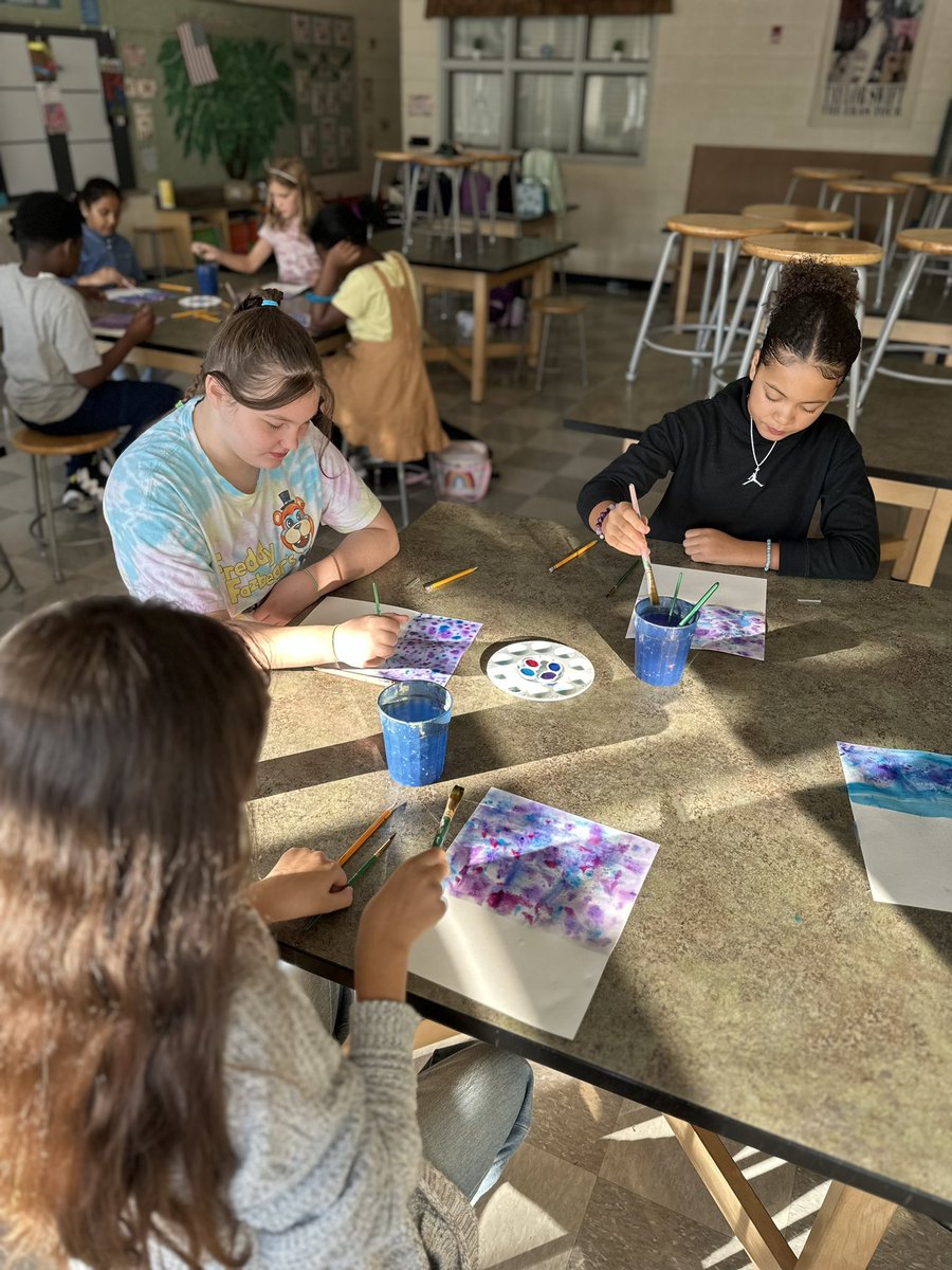 SLICE 🍕Art Club’s first project is out of this world 🌌 they learned how to paint a galaxy background. Next week, we’ll add silhouettes! <a href="/VincentFarmBCPS/">VincentFarmBCPS</a>