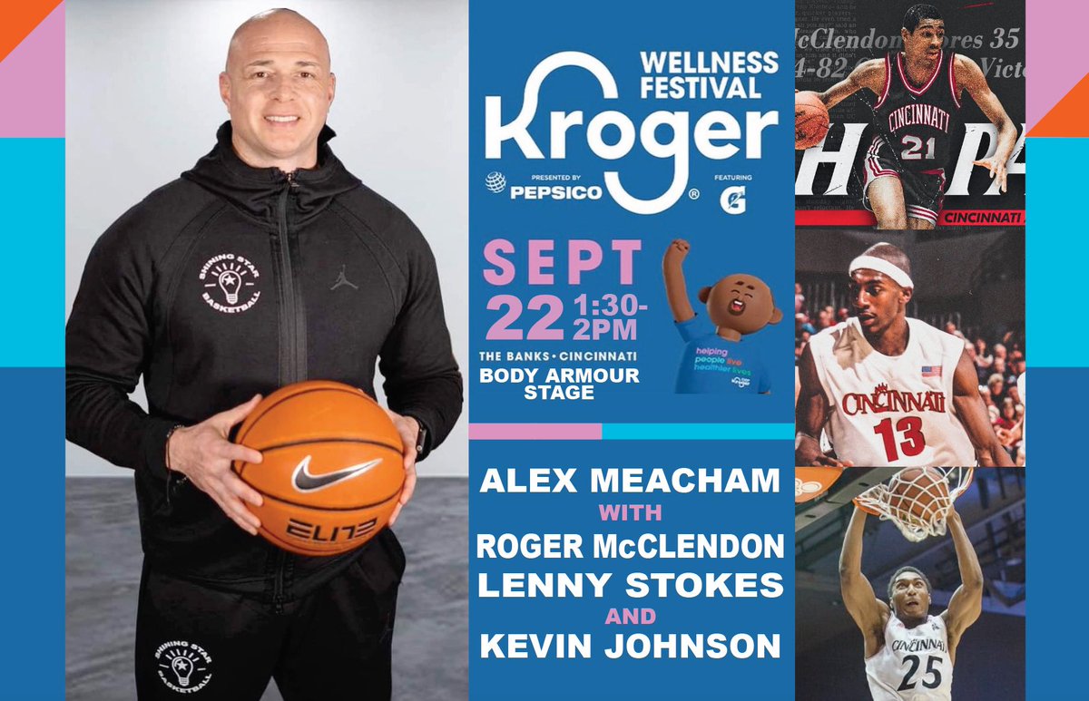 Alex_Meacham's tweet photo. Excited to moderate a panel discussion tomorrow at the Kroger Wellness Festival. I will be interviewing former Bearcat greats Roger McClendon, Lenny Stokes and Kevin Johnson from 1:30-2pm. Then interviewing The Professor from 3-4pm! https://t.co/RI56JbbCa8