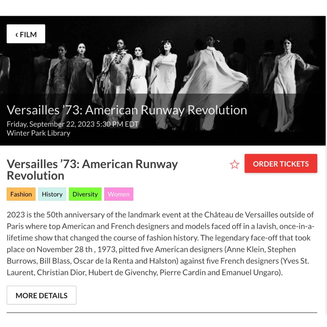 peacefilmfest.org
We are looking forward to attending the Global Peace Film Festival on Friday, 9/22, for "Versailles ’73: American Runway Revolution".  
#film #filmfestivals #winterpark #orlando
