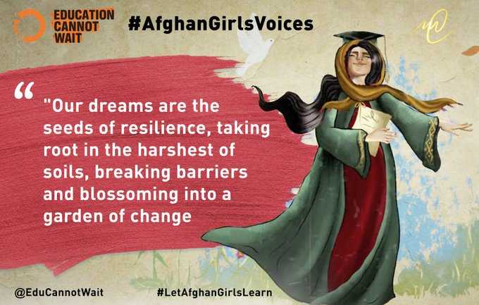 "Our dreams are the seeds of resilience, taking root in the harshest of soils, breaking barriers &amp; blossoming into a garden of change."

Please retweet to support &amp; lift #AfghanGirlsVoices globally!

Learn more: bit.ly/afghangirlsvoi…

@un @sr_afghanistan @advafghaned @sida