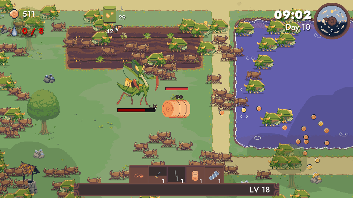 mattplaysindies's tweet photo. I like Bullet Hells, I like games like Vampire Survivors. 
 I especially like them when they do things that make them stand out from the rest.  Pesticide Not Required is certainly one of those titles.
There's a demo on Steam too!  Link in the replies.
@Jampacked_Games https://t.co/N8sG0QZ5TZ