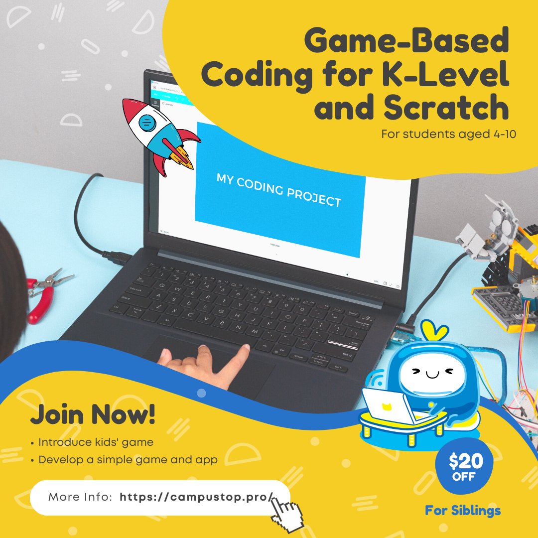 CampusTop_'s tweet image. 📞 Contact Us to join the FREE trial class!
Website: campustop.pro
Facebook Page: CampusTop Coding
Instagram @campustopus
Free Trial Class Registration:
#programming
#coding
#scratchcodinggame
#campustopteacher
#campustop
#campustopcoding