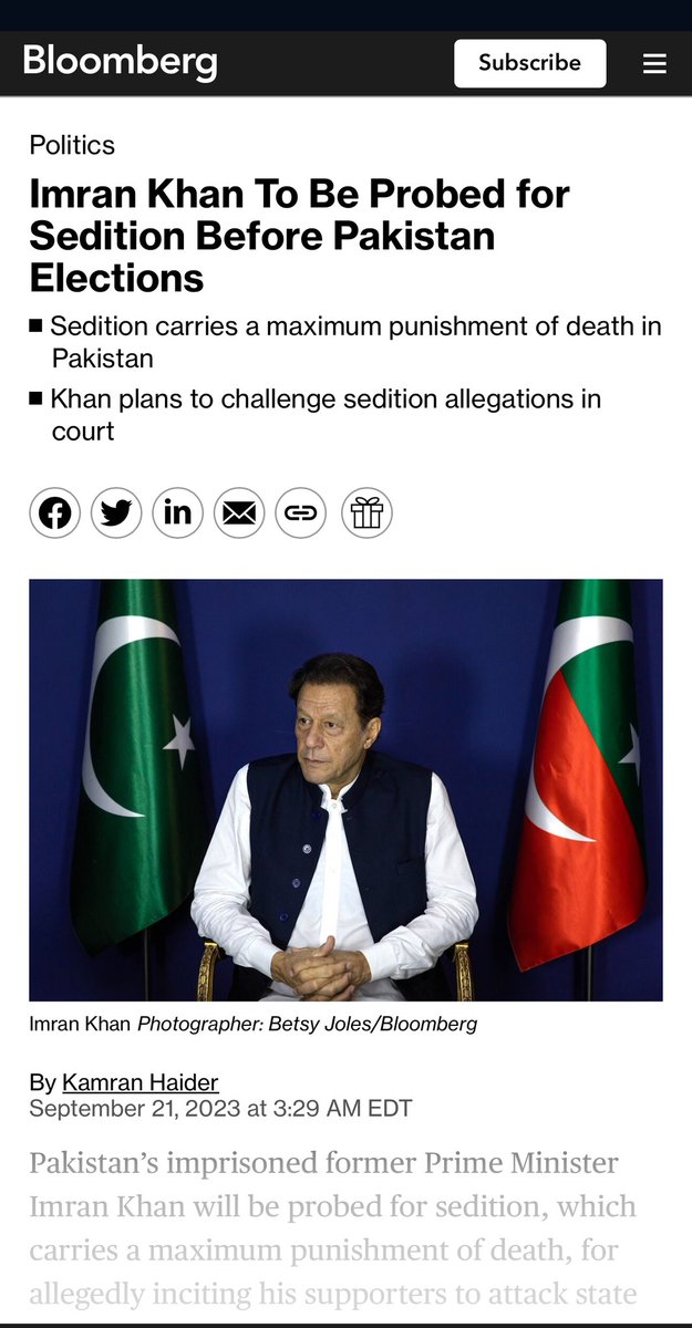 Pakistan’s imprisoned former Prime Minister #ImranKhan will be probed for sedition, which carries a maximum punishment of death, for allegedly inciting his supporters to attack state buildings. #ReleaseImranKhan #PakistanUnderFacism #RogueArmy  #Pakistan