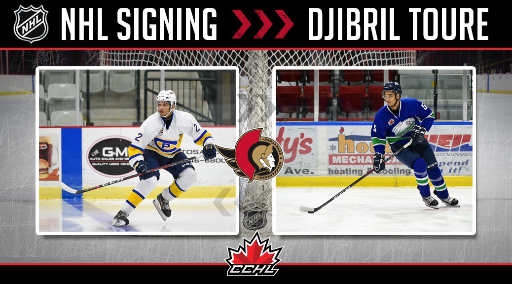TheCCHL's tweet photo. NHL signing🚨

Djibril Toure, who played for @CPCANADIANS and @hawkesburyhawks has signed a contract with the @Senators 

Three-year ELC contract has been signed✍️ https://t.co/SzfsLT1w8k