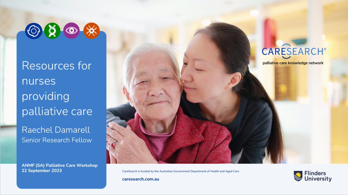 Access to trustworthy information at the #EndofLife is important for patients, families and those providing #PalliativeCare. See @RaechelDamarell speak to the @ANMFSA #PalliativeCareWorkshop at 1pm on the role of Caresearch and @Palliaged in supporting nurses in palliative care.