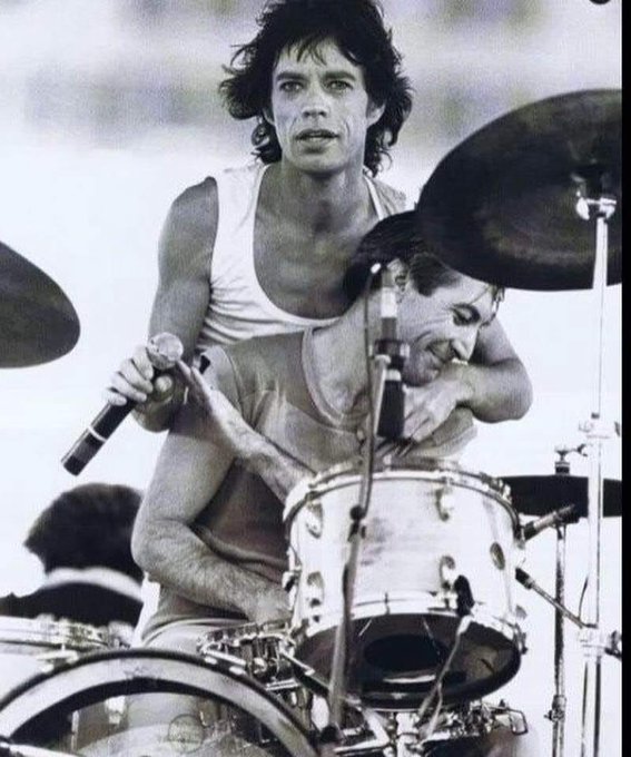 crockpics's tweet photo. Mick Jagger and Charkie Watts on stage for the movie Let’s Spend the Night Together in 1981. Photo by Aaron Rapoport https://t.co/QGkrjvBblF