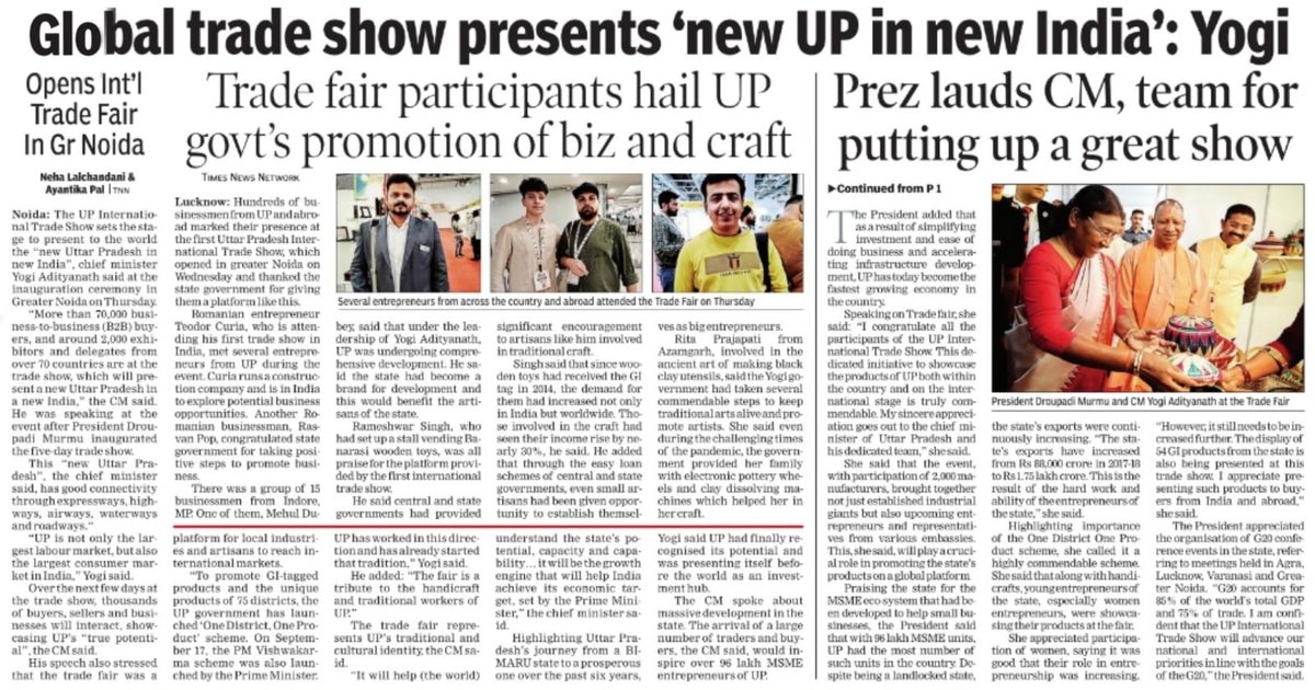 myogioffice's tweet photo. Global trade show presents 'new UP in new India': CM Shri @myogiadityanath Ji Maharaj https://t.co/vQPbnQxLiT