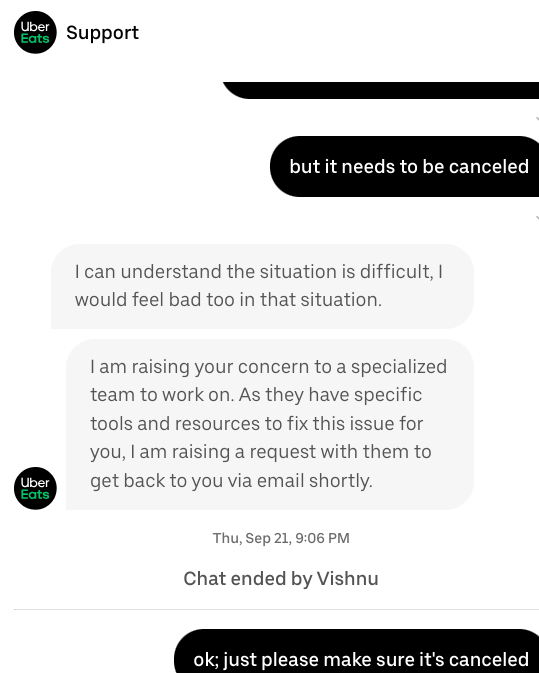 TheRealJVasquez's tweet photo. Someone placed a fraudulent order on my @UberEats account; I tried them on chat and phone and after being transferred around to "the right department" they just hung up on me.  I'm sure my bank will make it right but the restaurant and driver will bear the cost. Terrible service! https://t.co/syVGr7AGaK