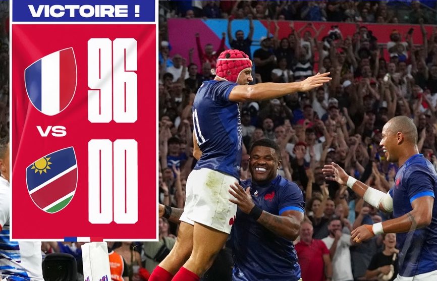 Mediavenir's tweet image. 🏉🇫🇷 FLASH - Le XV de France remporte la plus large victoire de son histoire en écrasant la Namibie 96 à 0, pour son 3e match de la Coupe du monde de rugby. #FRAvNAM